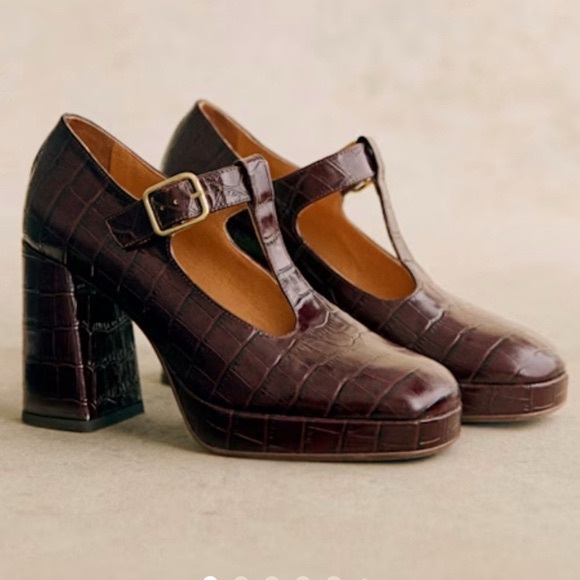 Sezane Shoes - Sezane Monique High Mary Janes Brown Croco - Size 40